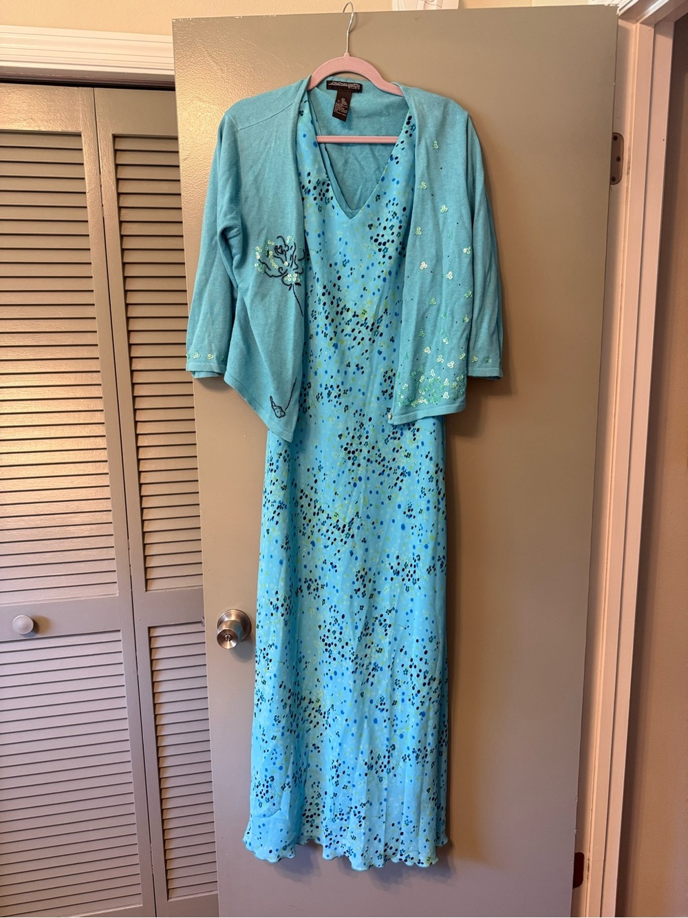 jonathan martin Aqua Maxi Dress with Matching Cropped Jacket